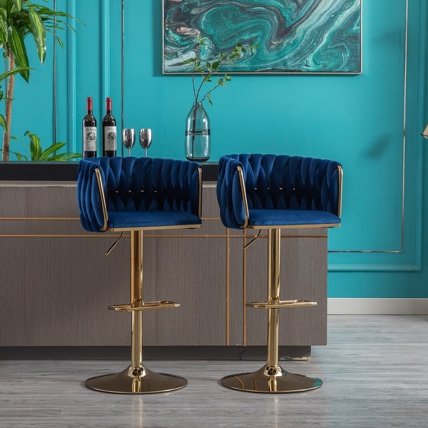 Modern Bar Stools Set of 2 Adjustable Mechanical Lifting Velvet and Golden Leg Simple Bar Stool