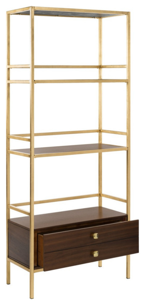 Rosa 4 Tier 1 Drawer Etagere Gold/ Walnut   Modern   Bookcases   by Virgil Stanis Design  Houzz