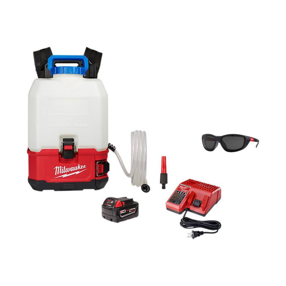 MW M18 18-Volt 4 Gal. Lithium-Ion Cordless Switch Tank Backpack Water Supply Kit with Battery Charger and Polarized Glasses 2820-21WS-48-73-2045