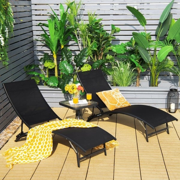 2 Pieces Patio Folding and Stackable Chaise Lounge Chair with 5-Position Adjustment-Black - 67.5