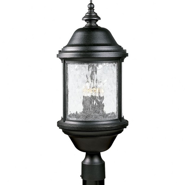 Progress Lighting Ashmore 3 light Post Lantern Textured Black Water Seeded Glass Shade Included