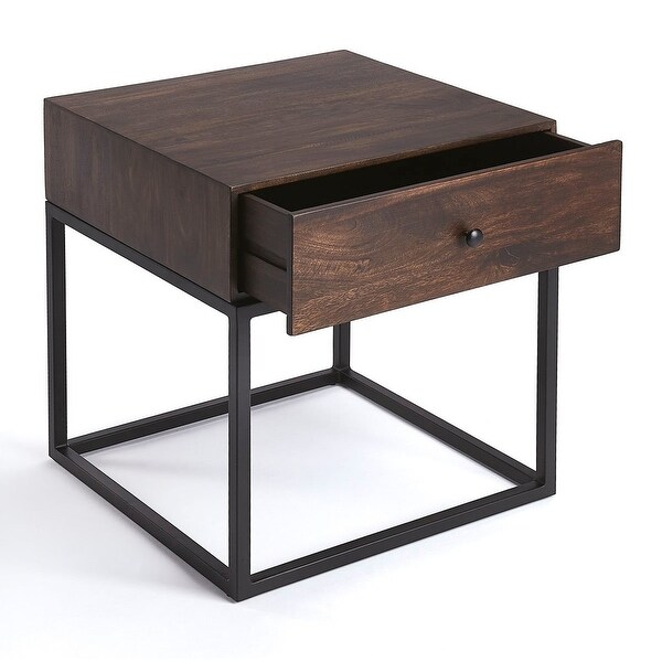 Offex Brixton Wood and Iron End Table with Storage Drawer - Dark Brown - 19.5