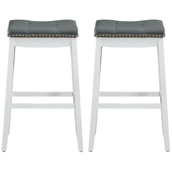 Gymax Set of 2 Nailhead Saddle Bar Stools 29'' Pub Chairs with Rubber - See Details