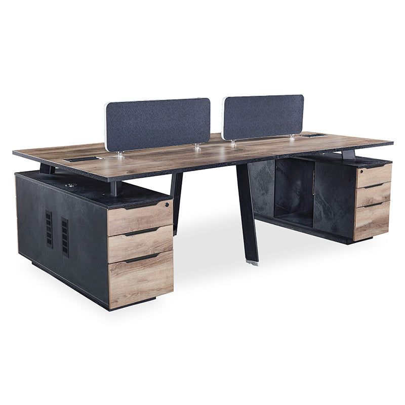 ARTO 4 people Back to Back Workstation 4 Cabinets 2.4M - Warm Oak & Black