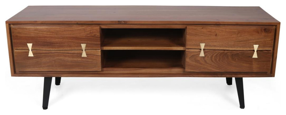 Asther TV Stand  Natural and Black   Midcentury   Entertainment Centers And Tv Stands   by Lighting New York  Houzz