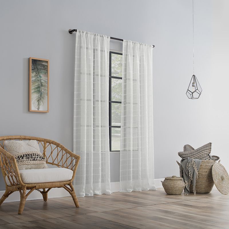 Clean Window Windowpane Plaid Anti-Dust Sheer Window Curtain Panel