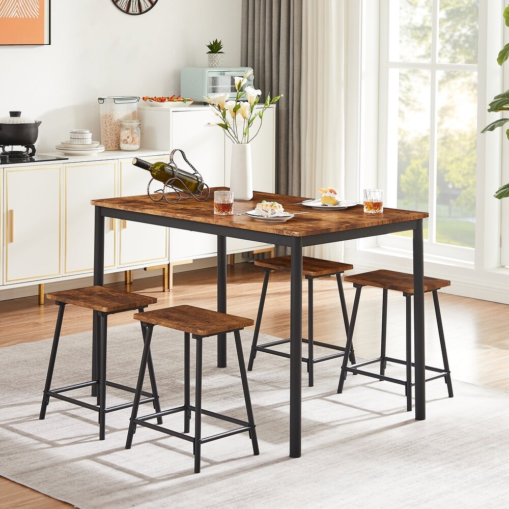 VECELO 5 Piece Dining Table Set with 4 Stools for Breakfast Nook