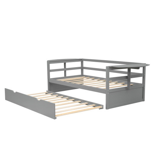 Twin Size Daybed with Trundle and Foldable Shelves...