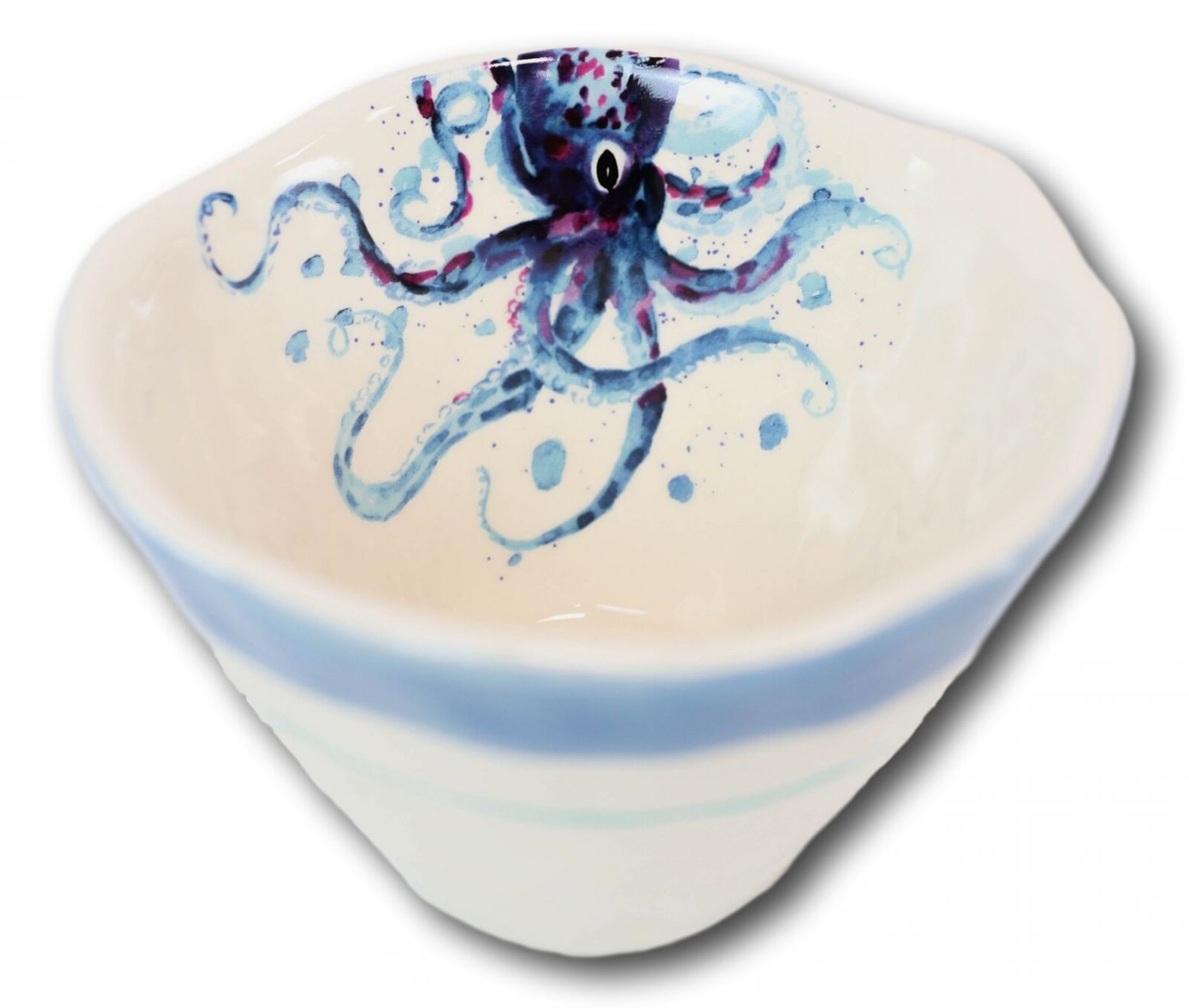 1 Nautical Blue And White Octopus Cereal Small Rice Soup Ceramic Bowls Pack Of 2 EBR02