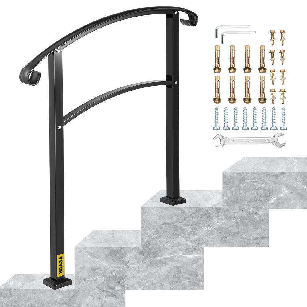 VEVOR 3 ft. Handrails for Outdoor Steps Fits 2 or 3 Steps Stair Rail Wrought Iron Handrail Matte Black LTFS3BHSLG0000001V0