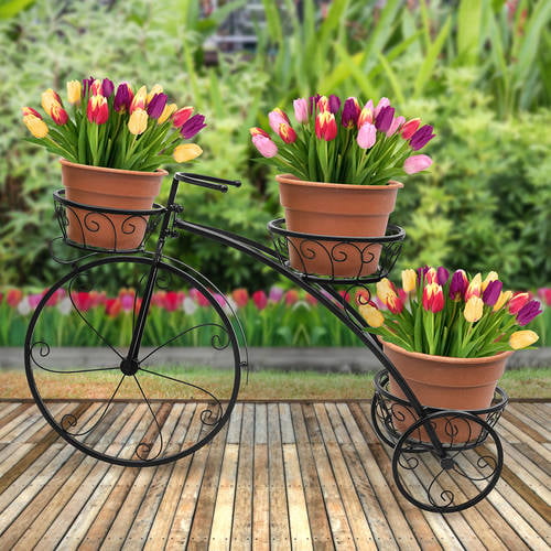 Tricycle stand 3 Flower Pot Display Rack (Black)