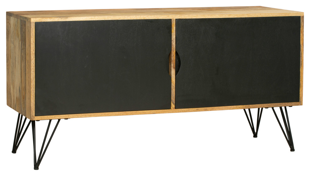 Benzara UPT 263268 TV Entertainment Unit With 2 Doors and  Oak Brown/Black   Midcentury   Entertainment Centers And Tv Stands   by Uber Bazaar  Houzz