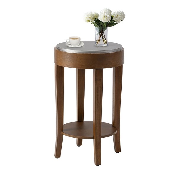 COSIEST 2-Tier Round Accent End Table with Shelf， Bedside Table