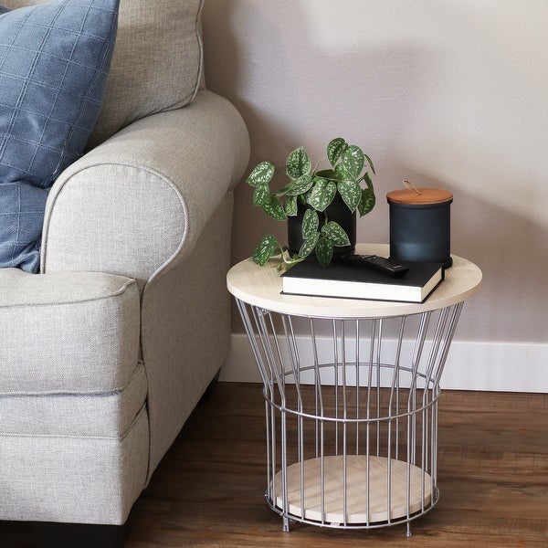 Wire Pedestal Modern End Table with MDF Pull-Open Tabletop