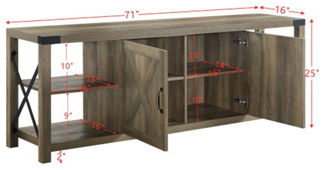 71 inch Rust TV stand OAK wood TV cabinet with 2 Shelves   Transitional   Entertainment Centers And Tv Stands   by HIGHLIGHT USA LLC  Houzz