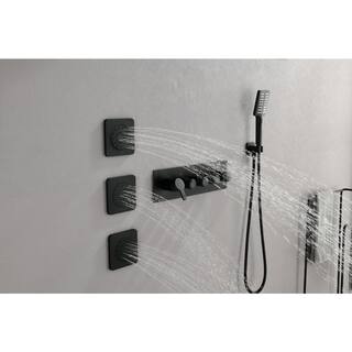 Lukvuzo Wall Mounted Waterfall Rain Shower System in Matte Black with 3 Body Sprays and Handheld Shower HDSA11FS024