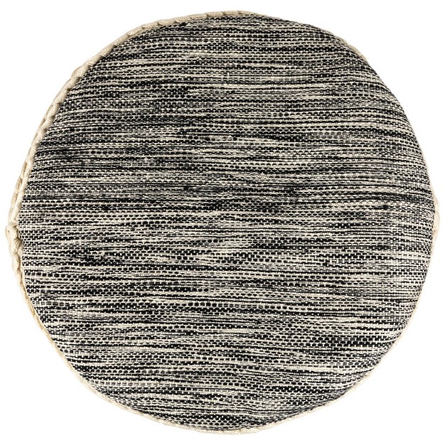 Striped Cream And Black Outdoor Woven Pouf Ottoman