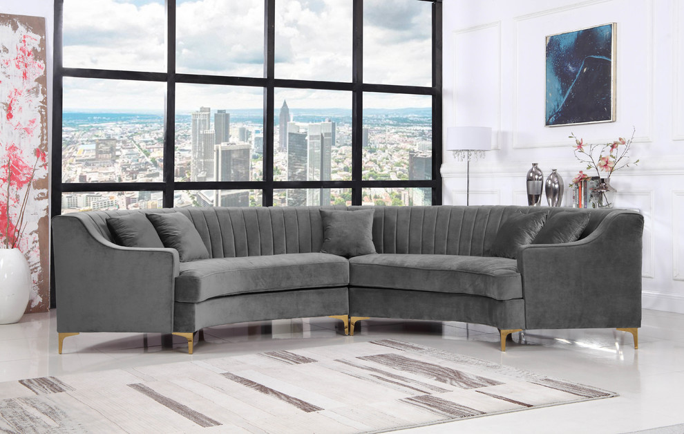 Jackson Velvet 2 Piece Sectional   Contemporary   Sectional Sofas   by Meridian Furniture  Houzz