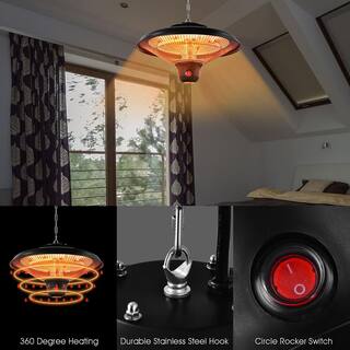 Costway 1500-Watt Black Panel Forced Air Electric Hanging Heater Ceiling Mounted Infrared Heater with Remote Control FP10067US-BK