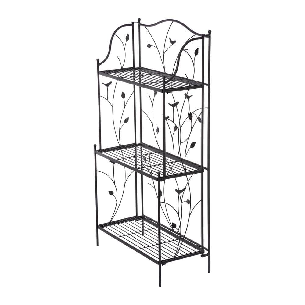 Glitzhome 44.75 in. H Black Metal Rectangular Shelf Plant Stand (3-Tiered) 2007200032