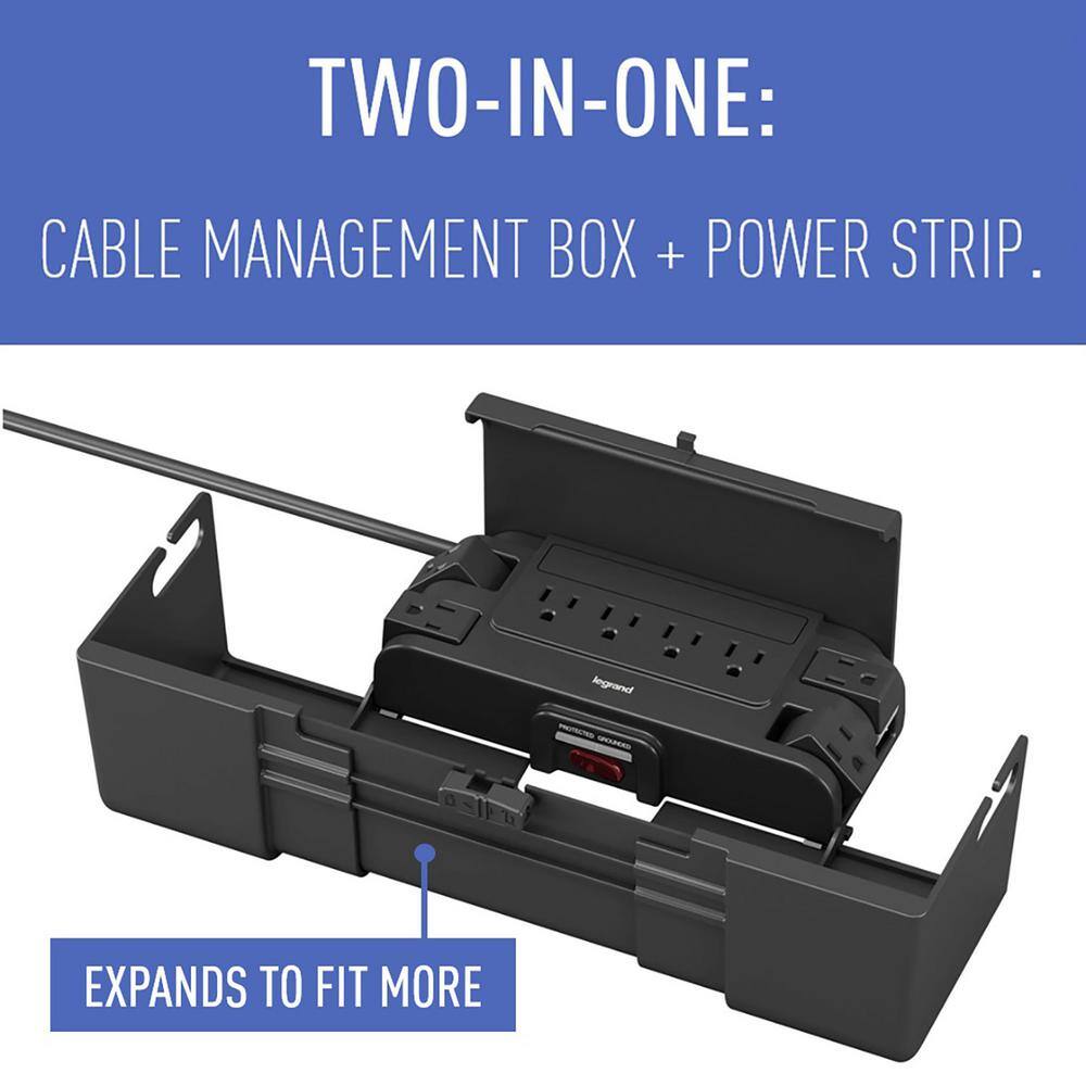 Legrand Wiremold CordMate 8-Outlet Cable Management Box with Built-In Surge Protected Power Strip for Home or Office Black CCBP8-BK