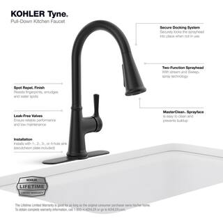 KOHLER Tyne Single-Handle Pull-Down Sprayer Kitchen Faucet in Matte Black K-R21415-BL