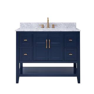 Home Decorators Collection Sturgess 43 in. W x 22 in. D x 35 in. H Open Shelf Vanity in Navy Blue with White Marble Vanity Top 19111S-VS43C-NB