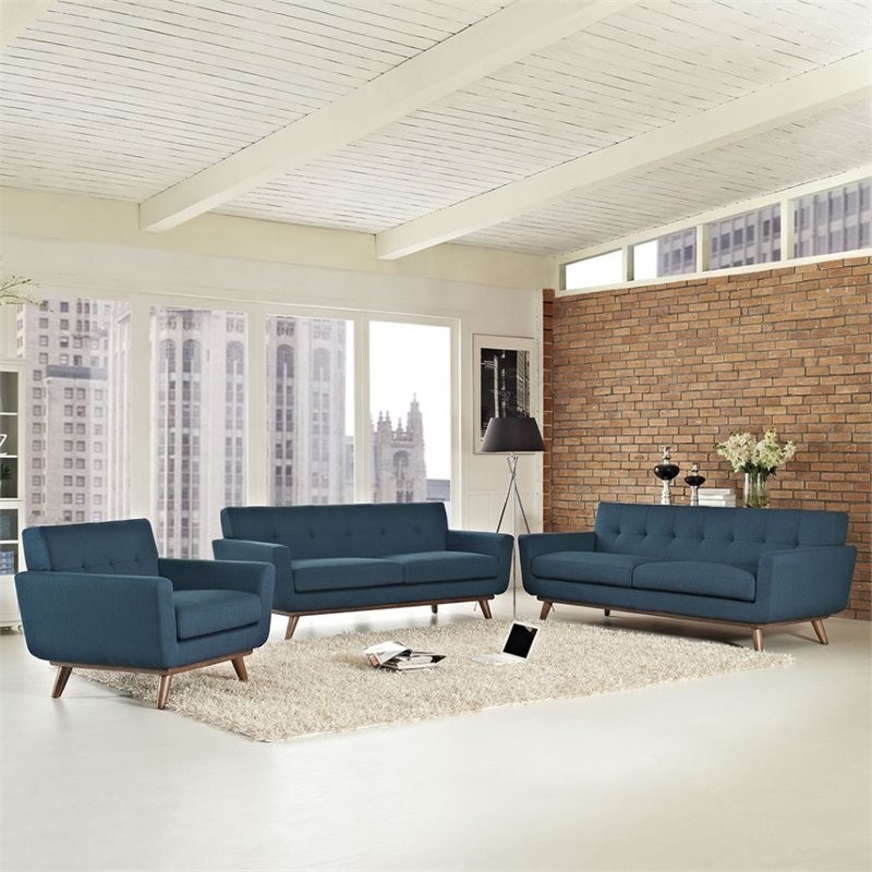 Modway Engage Modern Fabric 2 Piece Sofa Set with Loveseat in Azure Blue   Midcentury   Sofas   by Homesquare  Houzz