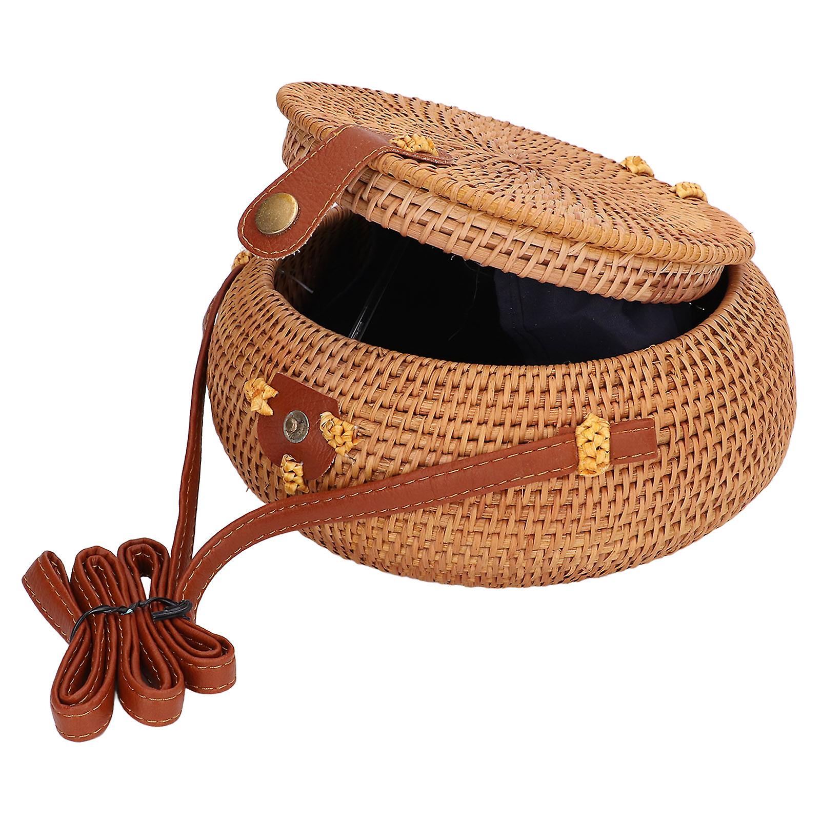 Rattan Hand Made Bag Round Stylish Women Handwoven Shoulder Bag For Beach Daily Partiesoval Natural Color