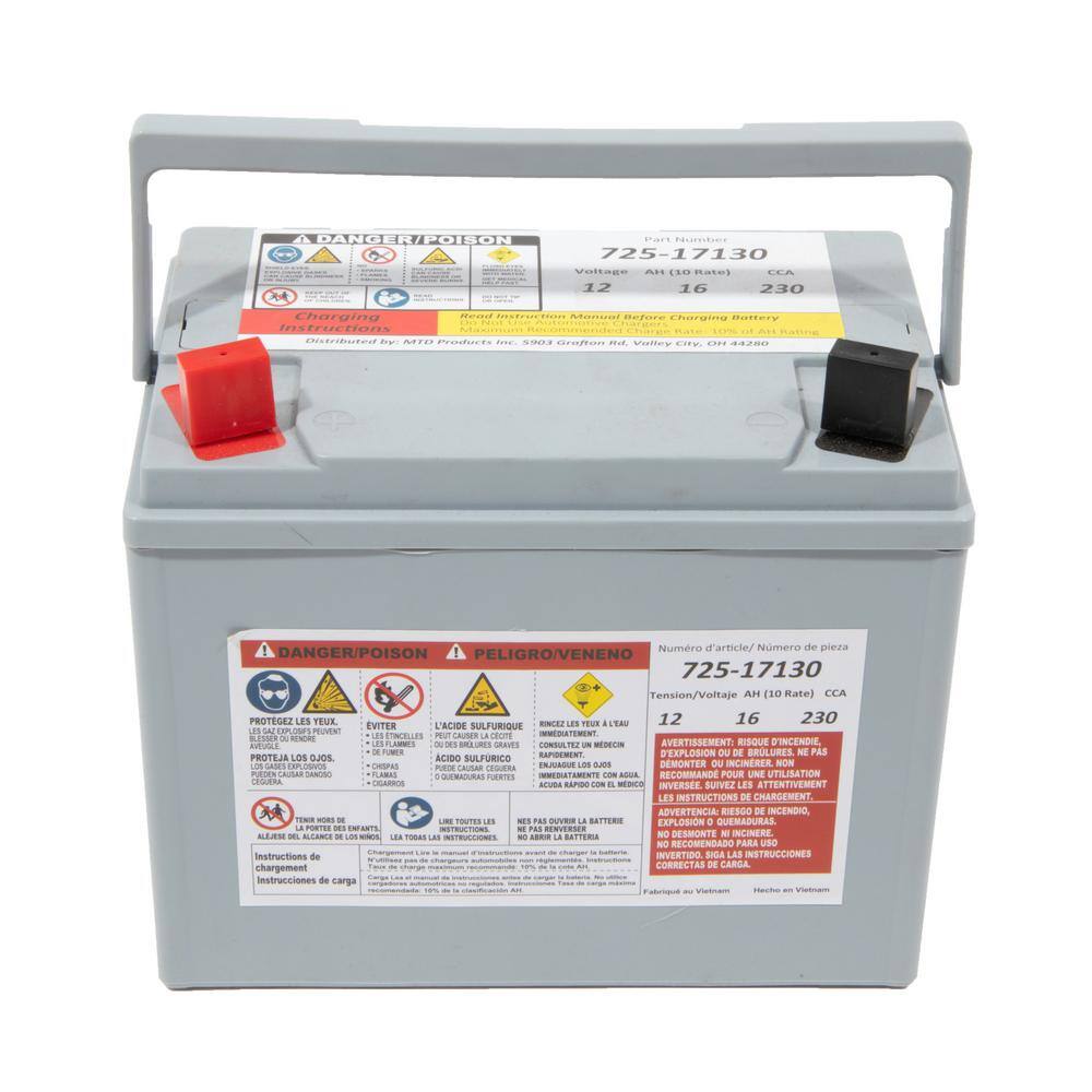 MTD Genuine Factory Parts Replacement 12-Volt 16 Ah 230 CCA Sealed AGM Riding Lawn Mower Battery 725P17130