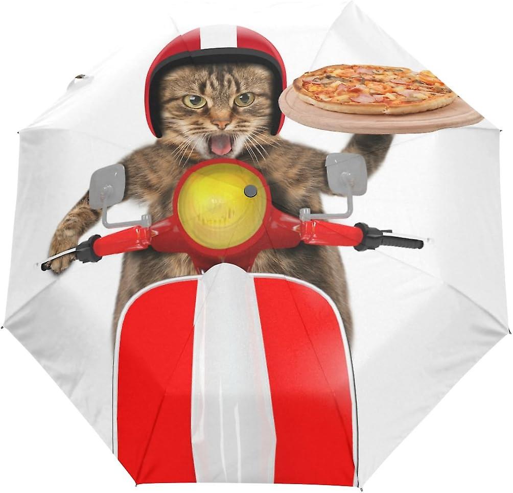 Rain Umbrella Automatic Windproof Foldable Umbrella Cat Send Pizza