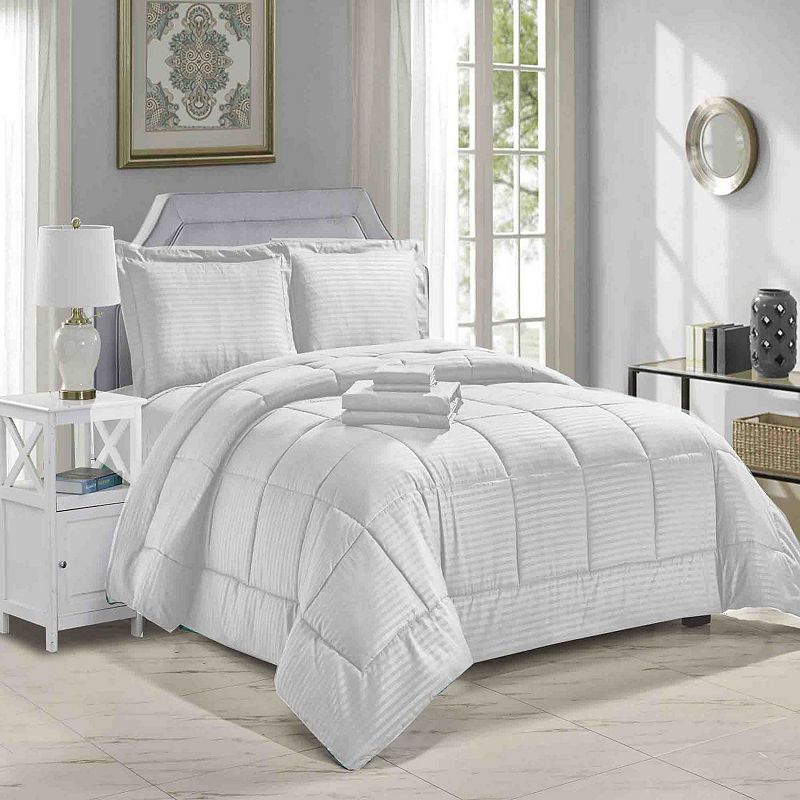 Embossed 8-Pieces Stripe All Season Ultra Soft High Quality Microplush Comforter Set