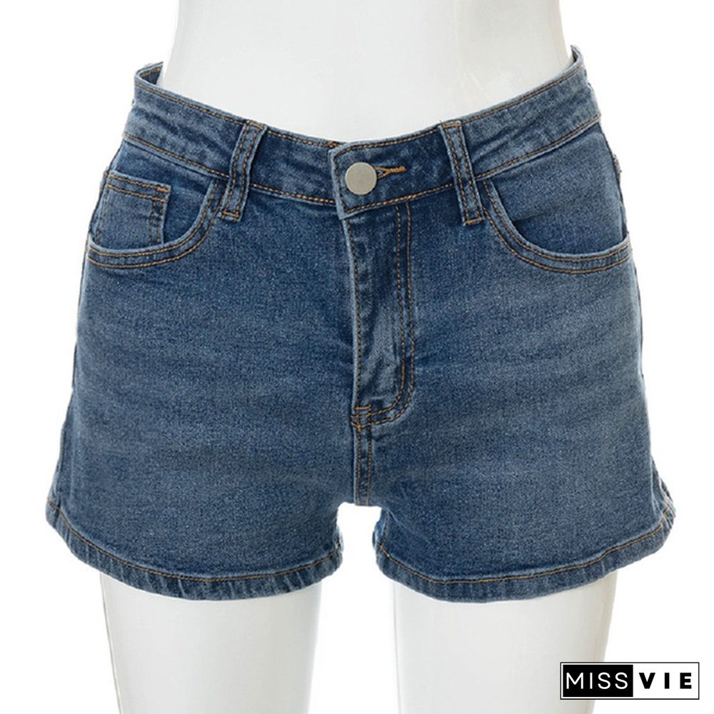 Women Summer Stretch Denim Jeans Shorts Back Bandage Skinny Bodycon Short Pants