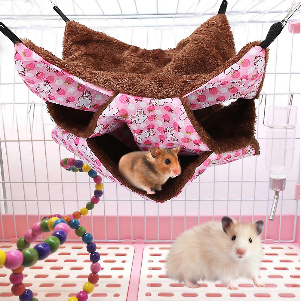 Three Layer Small Pet Warm Hammock Hanging Bed Sleeping Bag For Hamster Sugar Gilder Squirrelspink