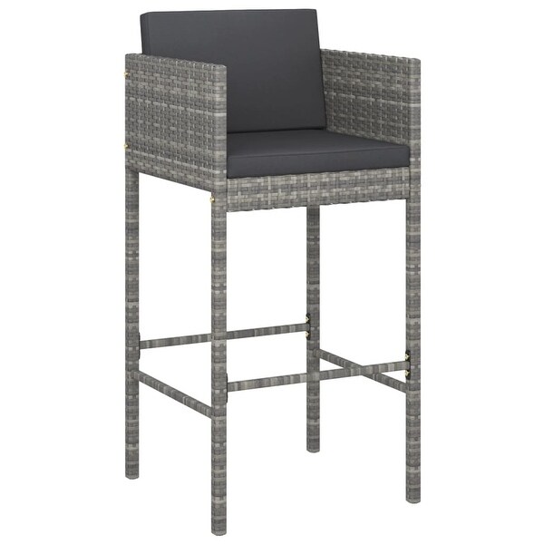 3 Piece Patio Bar Set with Cushions Poly Rattan Gray - Overstock - 37576267