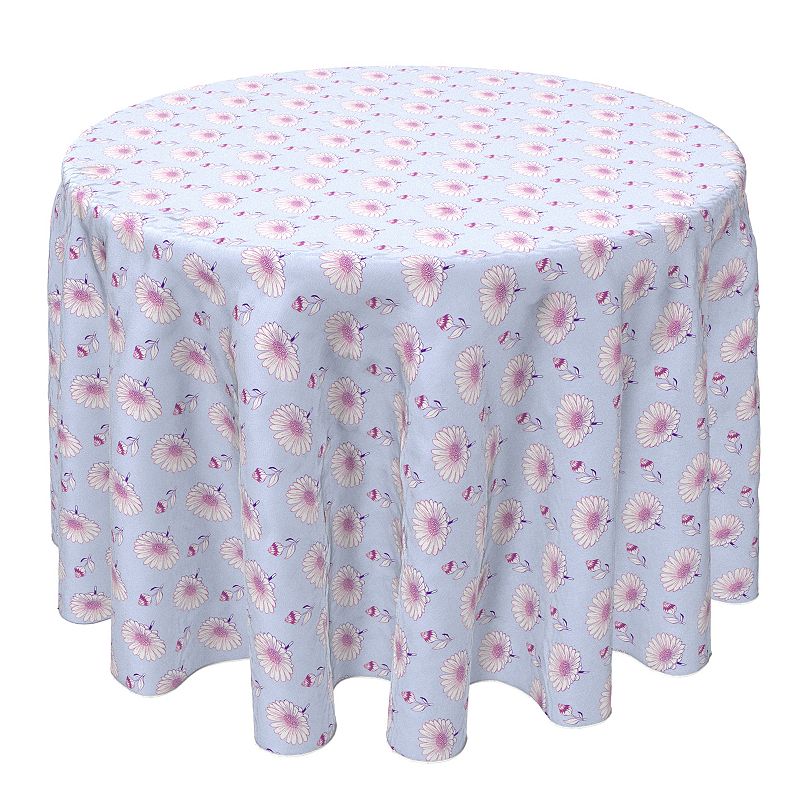 Round Tablecloth， 100% Cotton， 60 Round， Delicate Flower Illustration