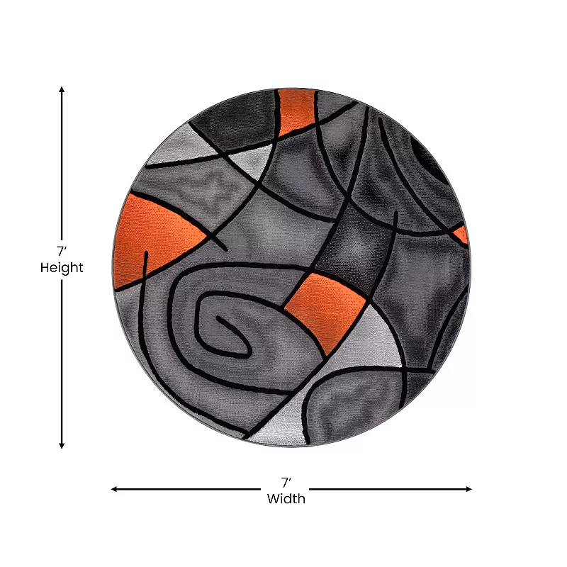 Masada Rugs Masada Rugs Trendz Collection 7'x7' Round Modern Contemporary Round Area Rug in Orange， Gray， and Black