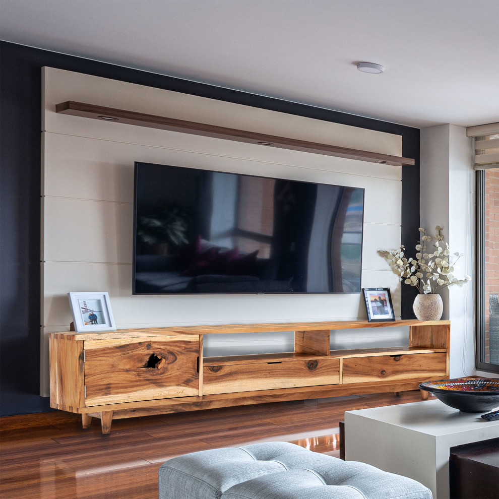 Naissus Live Edge Suar Wood Media Center With 1 Door and 2 Drawers   Midcentury   Entertainment Centers And Tv Stands   by Chic Teak  Houzz