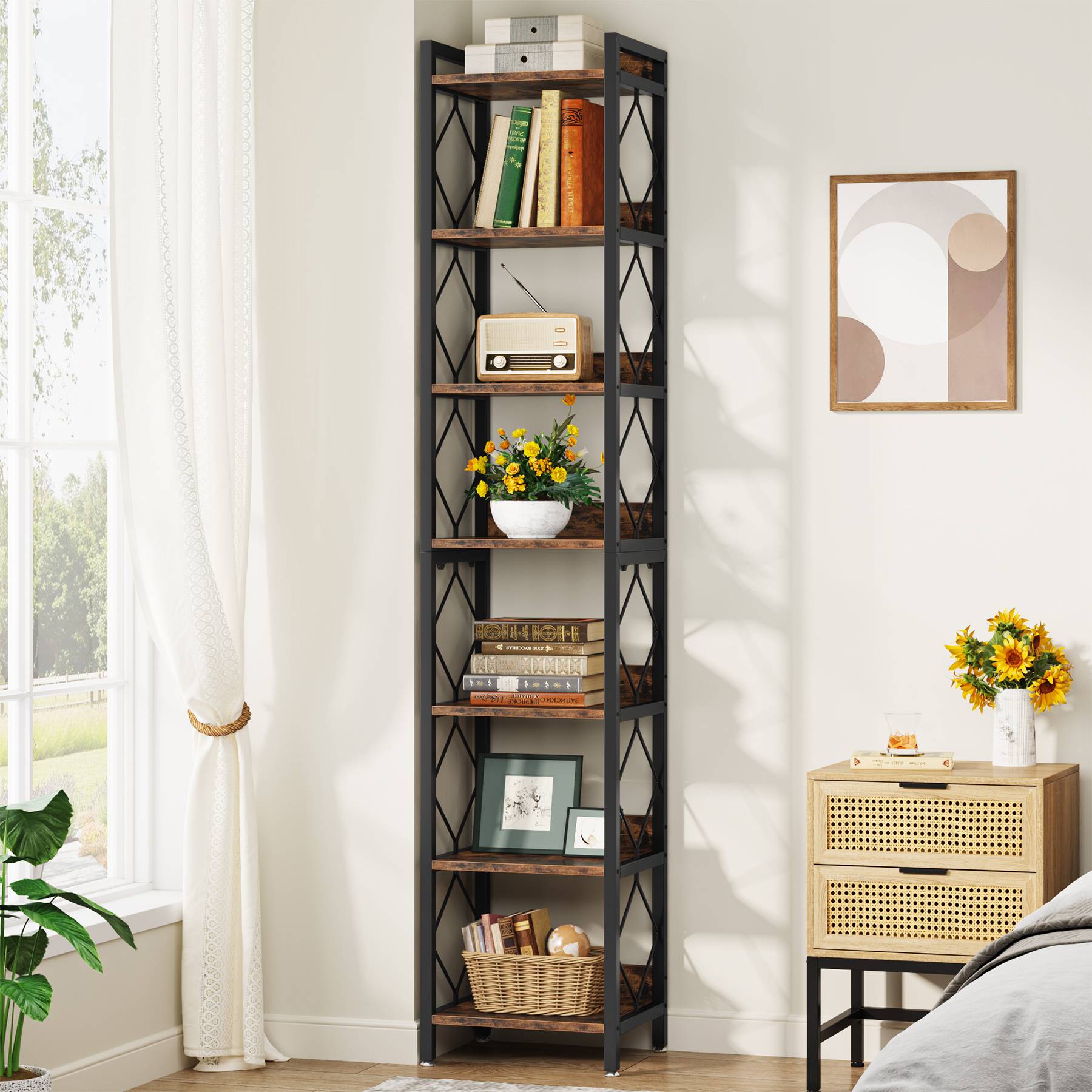 7-Tier Corner Shelf, 78.7 Narrow Bookshelf Corner Bookcase