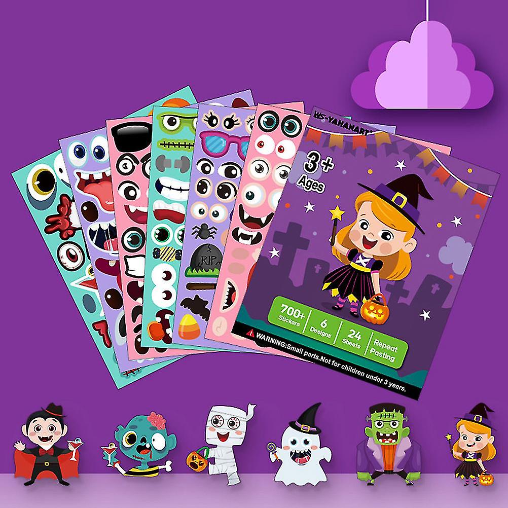 24 Pcs Halloween Stickers Halloween Party Games for Kids Ghost Witch Vampire DIY Funny Stickers Halloween Party Favors