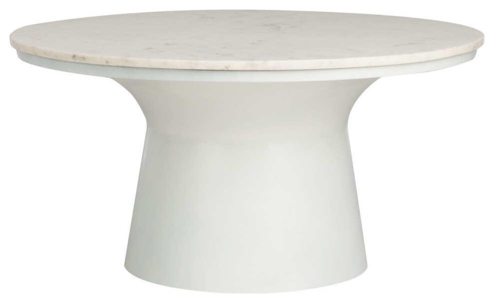 Lana Pedestal Coffee Table  White Marble/White   Transitional   Coffee Tables   by Rustic Home Furniture Deco  Houzz