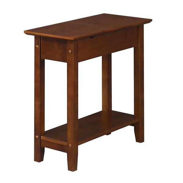 American Heritage Flip Top End Table with Charging Station， Faux Birch/Black