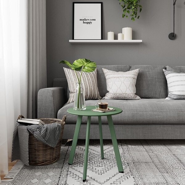 Indoor and Outdoor Steel Side Table，WeatherResistant Round End Table with Square Feet，Small Accen Table Great for Patio