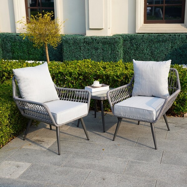 3 Piece Patio Furniture Set Small Outdoor Wicker Rattan Front Porch Bistro Set Patio Chairs Conversation Set with Glass Table