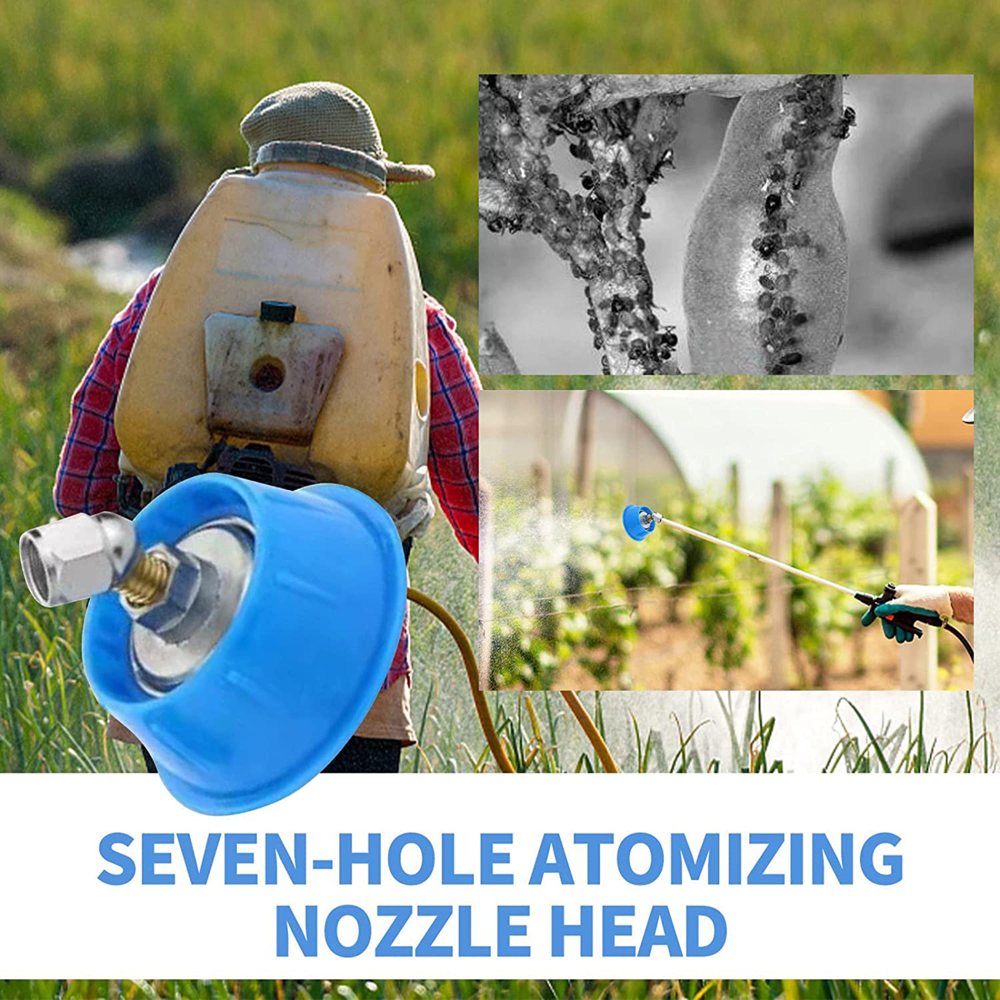 RSRZRCJ Seven-hole Atomizing Nozzle Head， High Pressure Backpack Sprayer Nozzle， 360° Rotating Gardening Nozzle for Hose， Misting Spray Nozzle for Farmhouse， Orchard and Garden