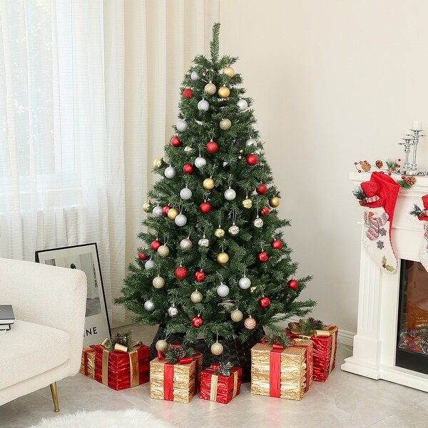 6ft/7.5ft/9ft Artificial Christmas Tree with AutoOpen Branches，FullBodied Look and Durable Steel Base for Home Decor