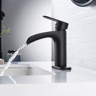 FORIOUS Waterfall Single Handle Bathroom Faucet with Metal Pop-Up Drain Bathroom Sink Faucet Matte Black in Bathroom HH0302BD