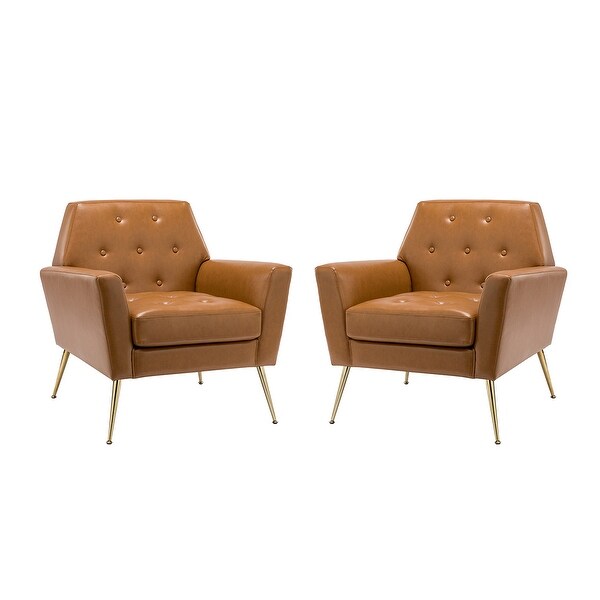 Lilia Classic Leather Button-Tufted Arm Chair with Gold Metal Legs Set of 2 by HULALA HOME