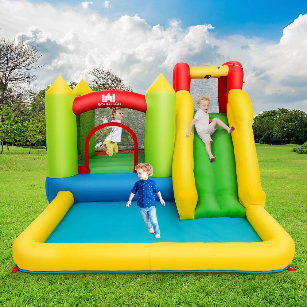 Gymax 138 in. x 110.5 in. x 75 in. Cloth Yellow Outdoor Inflatable Bounce House Water Slide Climb Bouncer Pool GYM04200