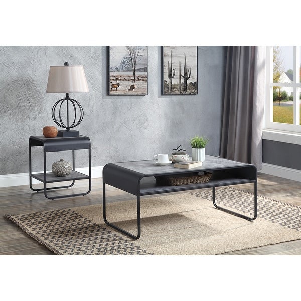 Industrial Coffee Table with 1 Open Compartment， Center Table with Metal Frame， Concrete Gray and Black Finish for Living Room